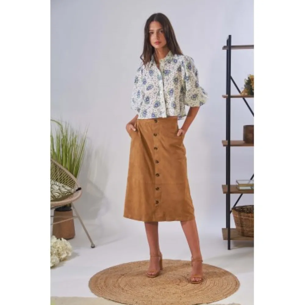 Aliana Tan - Jupe Midi A Boutons En Cuir Veritable De Chevre Velours^OAKWOOD Best