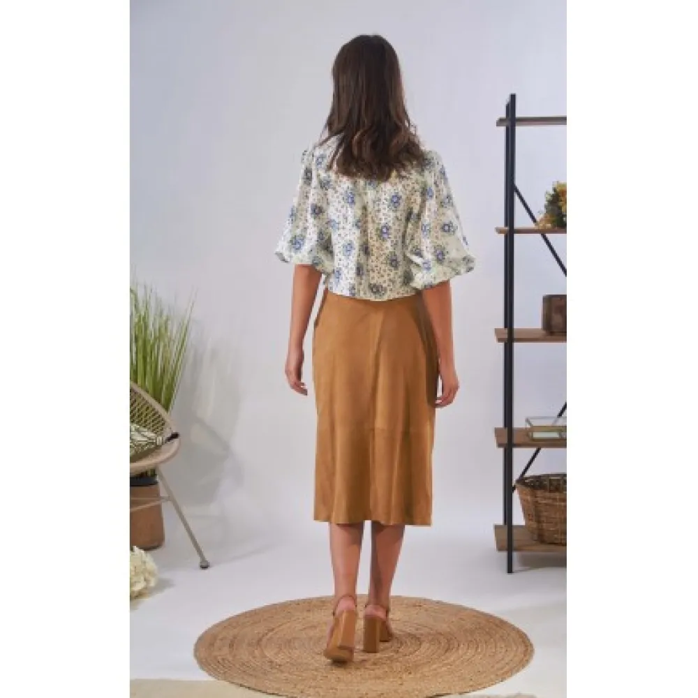 Aliana Tan - Jupe Midi A Boutons En Cuir Veritable De Chevre Velours^OAKWOOD Best