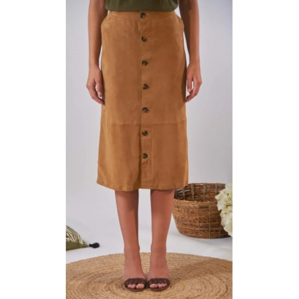 Aliana Tan - Jupe Midi A Boutons En Cuir Veritable De Chevre Velours^OAKWOOD Best