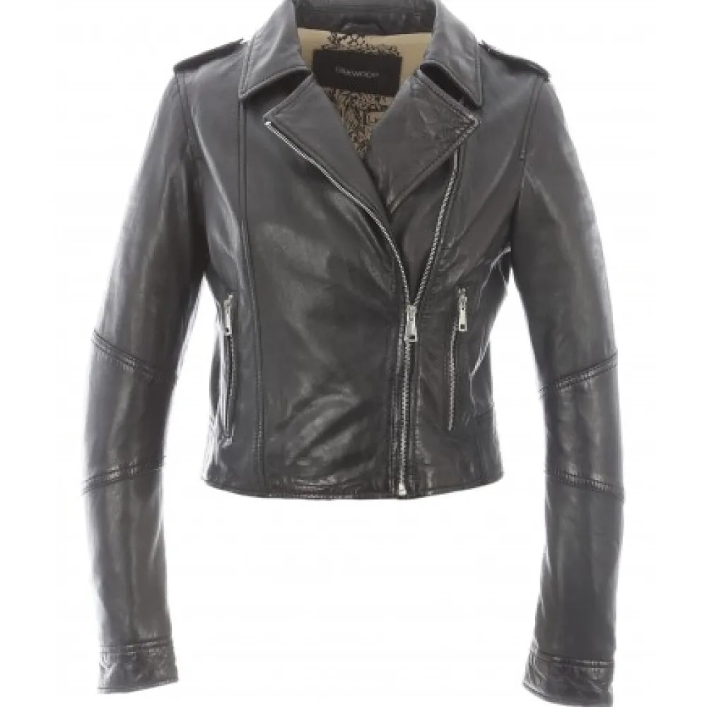 Alizee Noir - Blouson Asymetrique Court En Cuir Veritable Effet Lave^OAKWOOD Shop