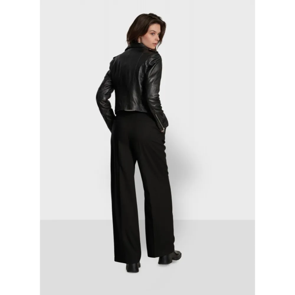 Alizee Noir - Blouson Asymetrique Court En Cuir Veritable Effet Lave^OAKWOOD Shop