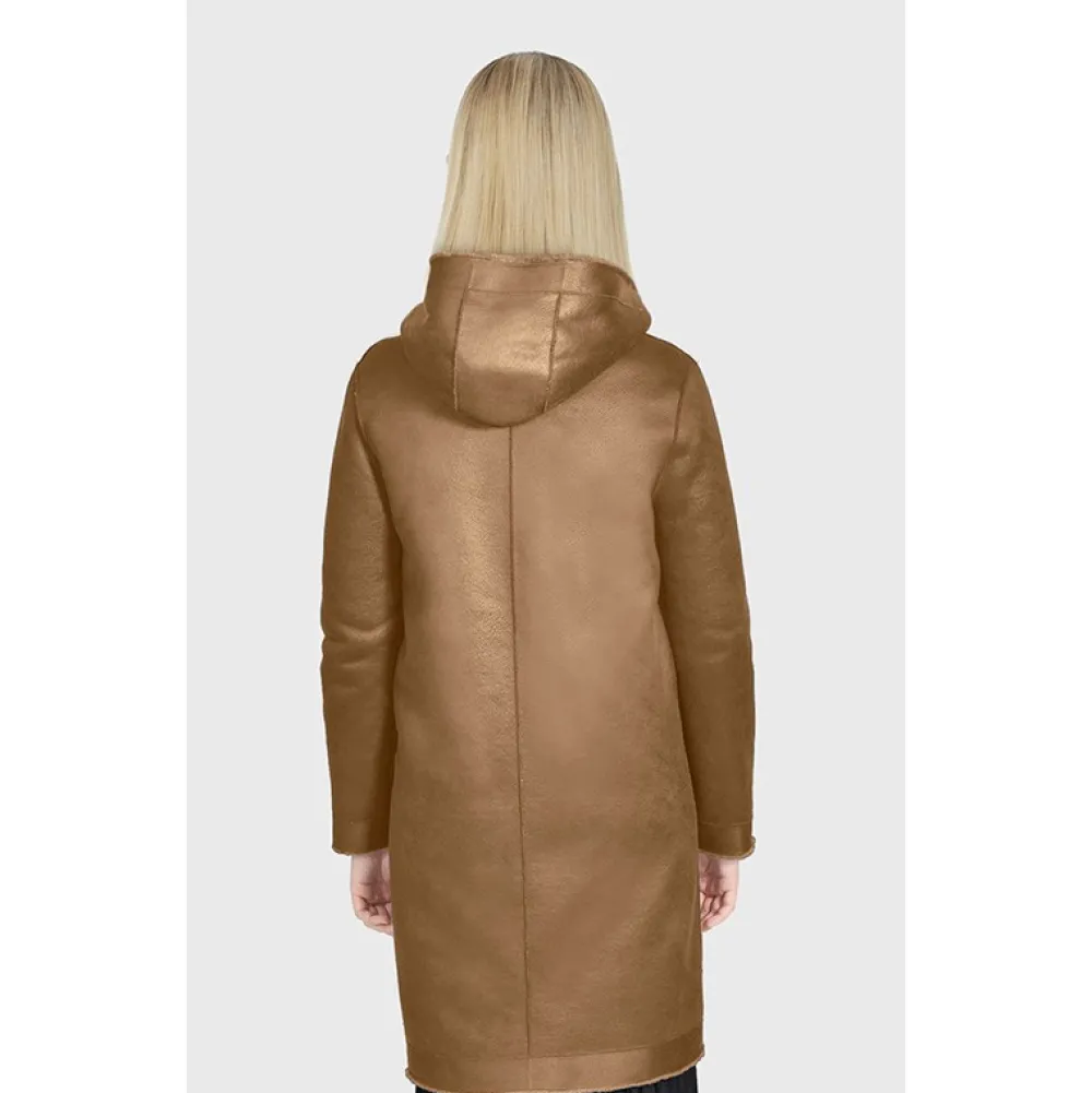 Angelique Cognac - Manteau Reversible A Capuche Effet Peau Lainee^OAKWOOD Sale