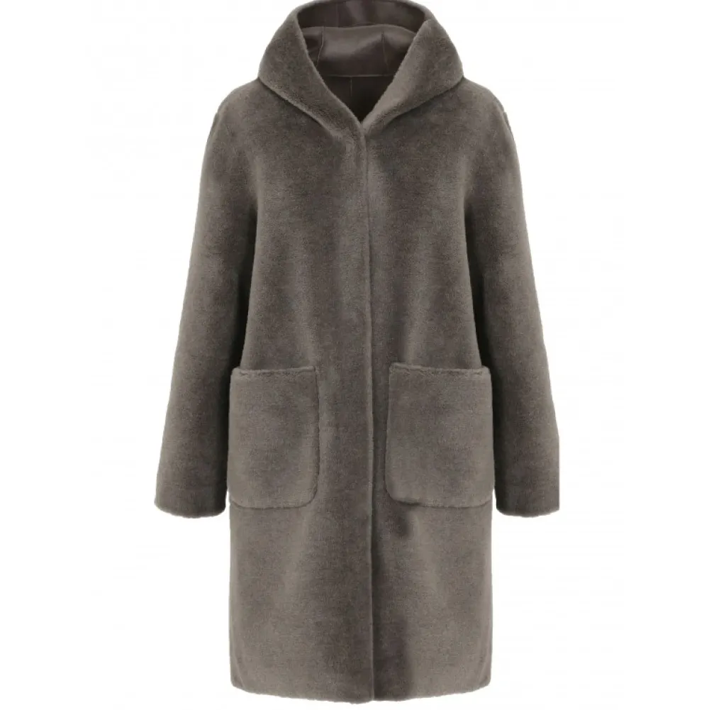 Angelique Kaki Fonce - Manteau Reversible A Capuche Effet Peau Lainee^OAKWOOD Flash Sale