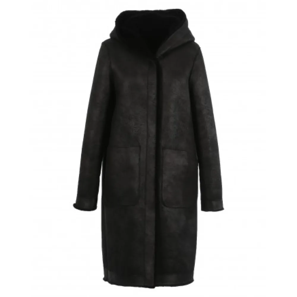 Angelique Noir - Manteau Reversible A Capuche Effet Peau Lainee^OAKWOOD Best