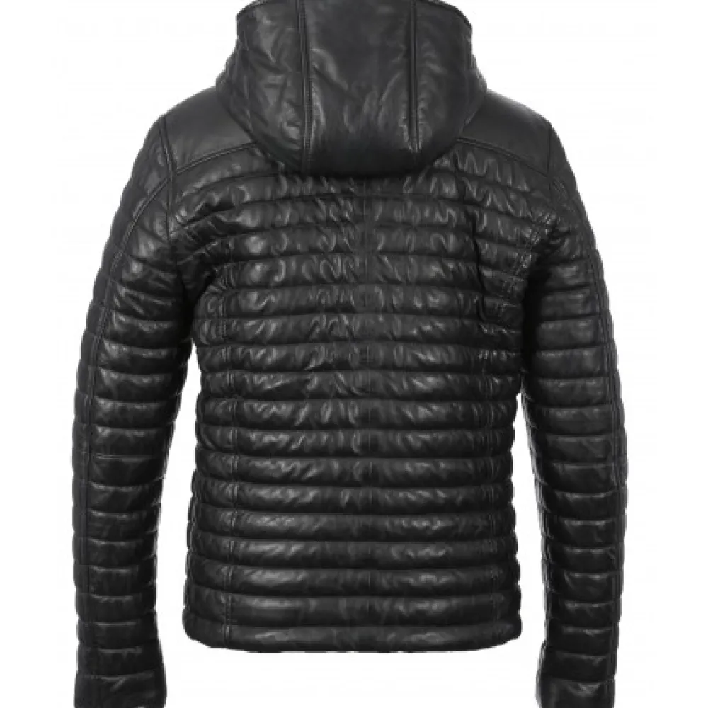 Aurelien Bleu Fonce - Doudoune En Cuir Veritable Bicolore A Capuche^OAKWOOD Best