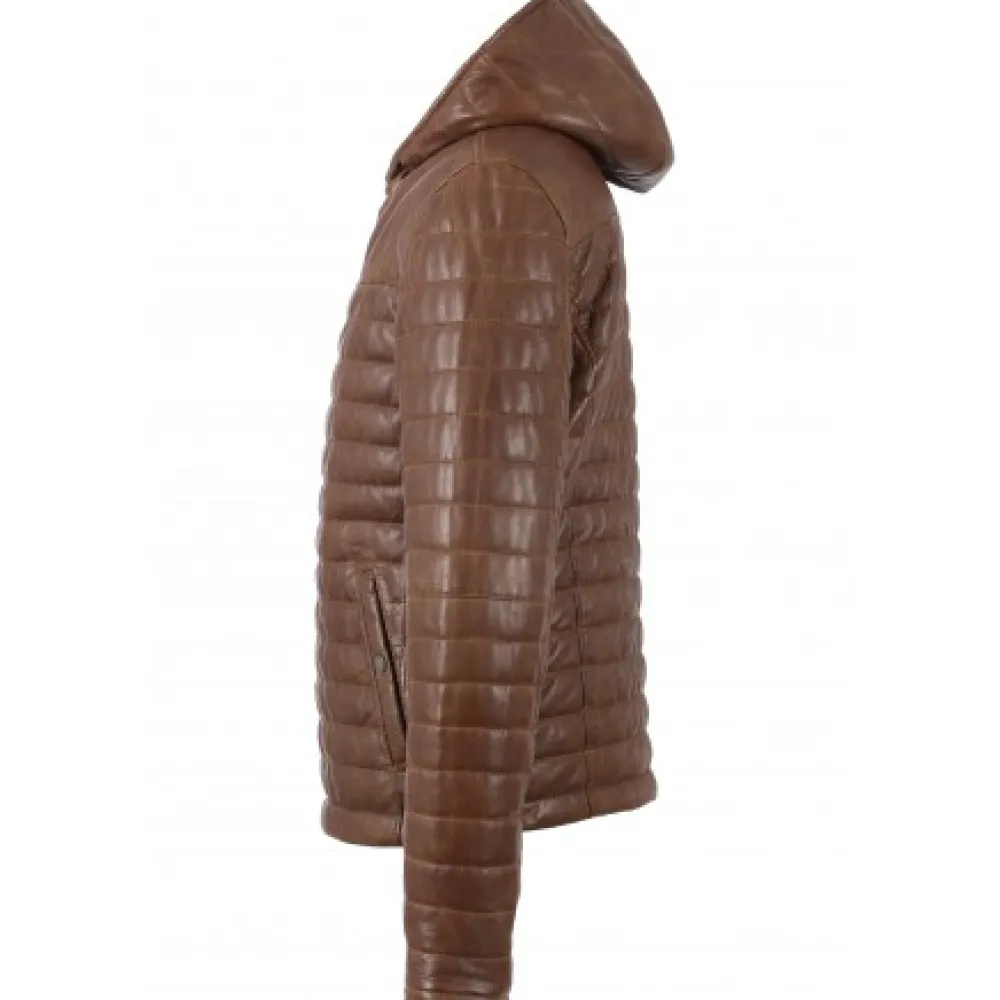 Aurelien Cognac - Doudoune En Cuir Veritable Bicolore A Capuche^OAKWOOD Clearance