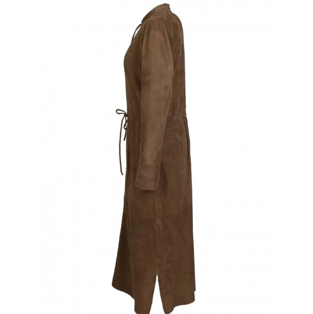 Azza Marron Clair - Robe Mi-Longue En Cuir Veritable De Chevre Velours^OAKWOOD Best