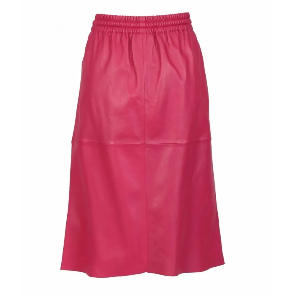 Bamba Fuchsia - Jupe Mi-Longue Droite En Cuir Veritable^OAKWOOD Store