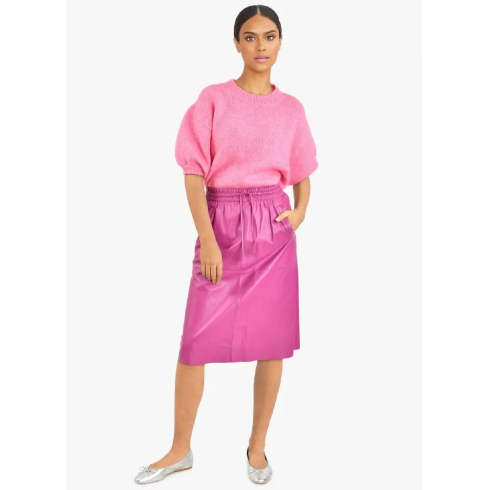Bamba Mauve - Jupe Mi-Longue Droite En Cuir Veritable^OAKWOOD Flash Sale