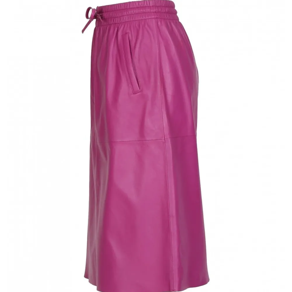 Bamba Mauve - Jupe Mi-Longue Droite En Cuir Veritable^OAKWOOD Flash Sale
