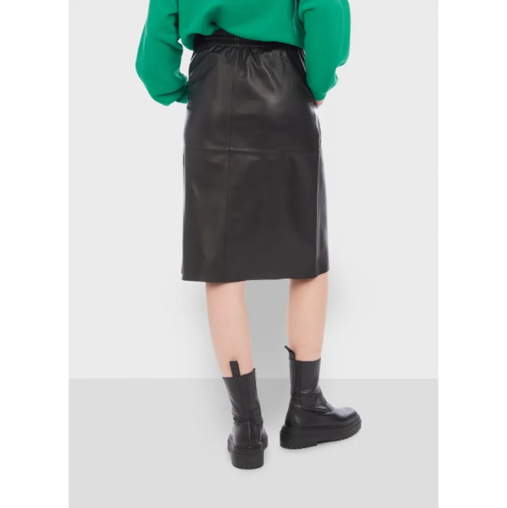 Bamba Noir - Jupe Mi-Longue Droite En Cuir Veritable^OAKWOOD Cheap