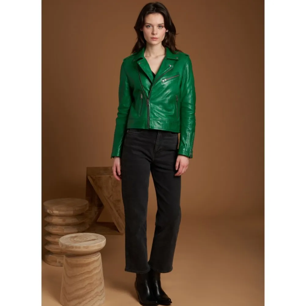 Boogie Vert - Blouson Epure A Fermeture Asymetrique En Cuir Veritable^OAKWOOD Shop