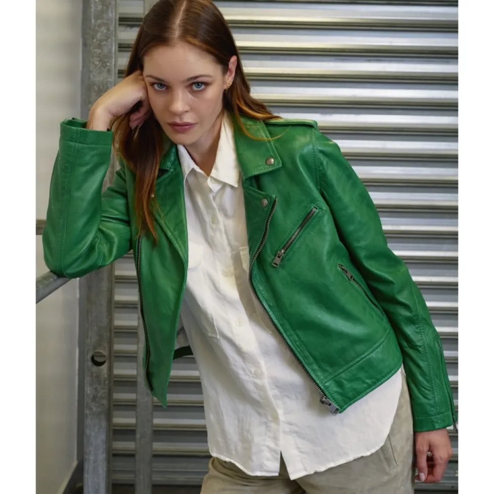 Boogie Vert - Blouson Epure A Fermeture Asymetrique En Cuir Veritable^OAKWOOD Shop