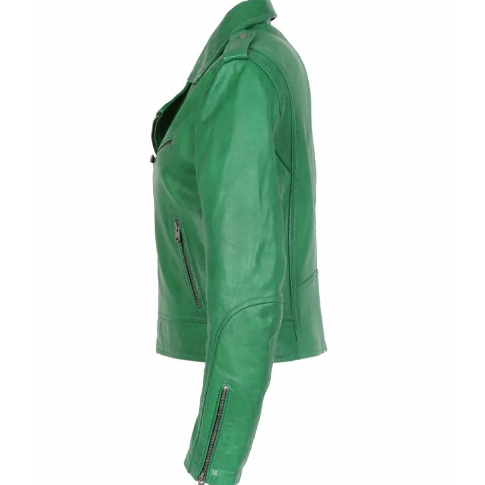 Boogie Vert - Blouson Epure A Fermeture Asymetrique En Cuir Veritable^OAKWOOD Shop