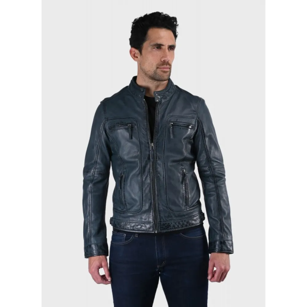 Casey Bleu - Blouson En Cuir Veritable^OAKWOOD Shop