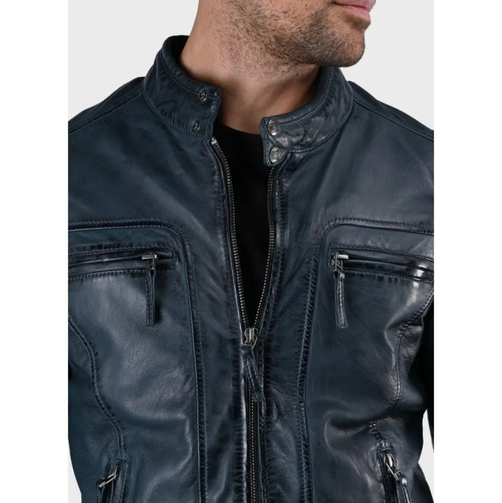 Casey Bleu - Blouson En Cuir Veritable^OAKWOOD Shop