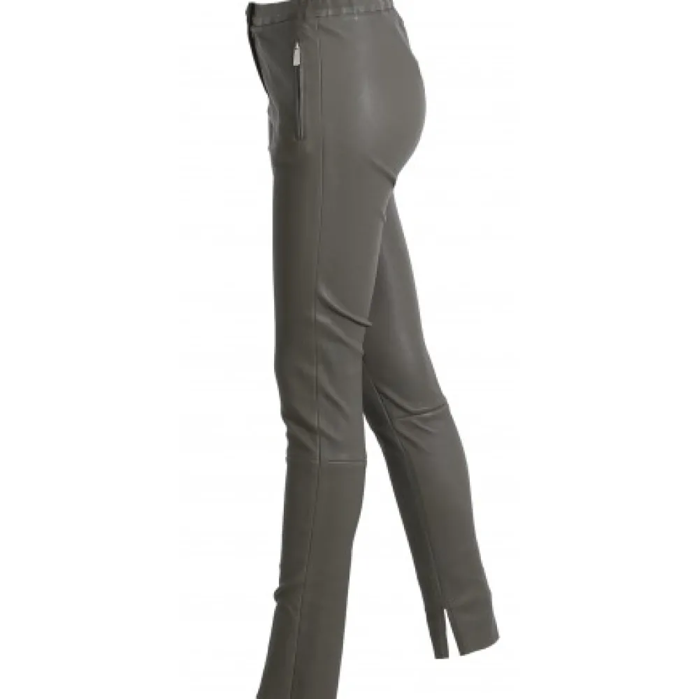 Celeste Kaki Fonce - Pantalon Stretch En Cuir Veritable^OAKWOOD Online