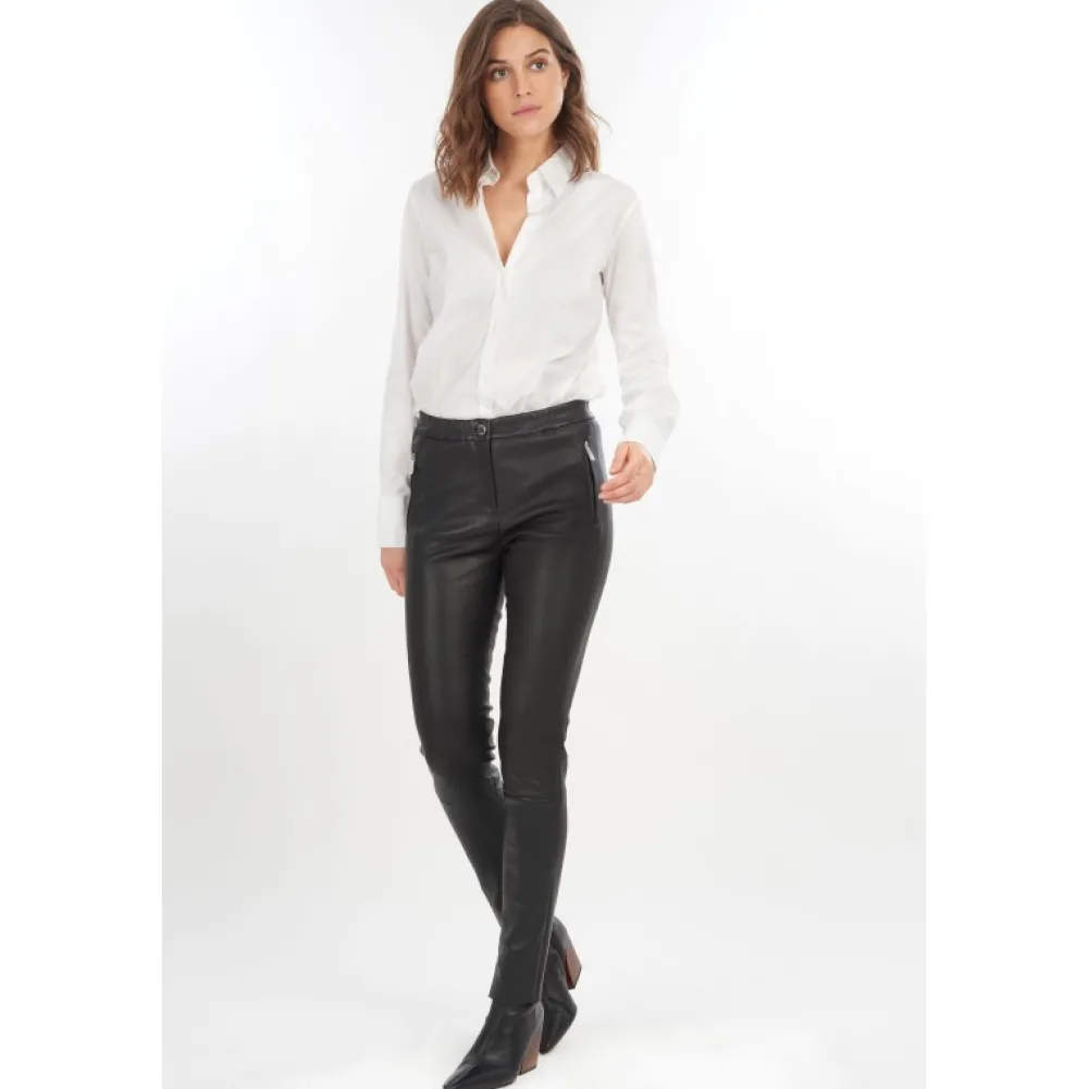 Celeste Noir - Pantalon Stretch En Cuir Veritable^OAKWOOD Discount