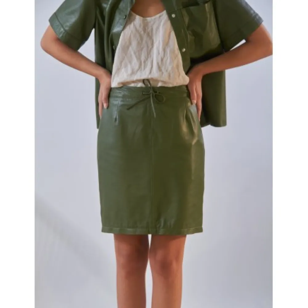 Celia Bronze - Jupe Droite Taille Haute En Cuir Veritable^OAKWOOD Best