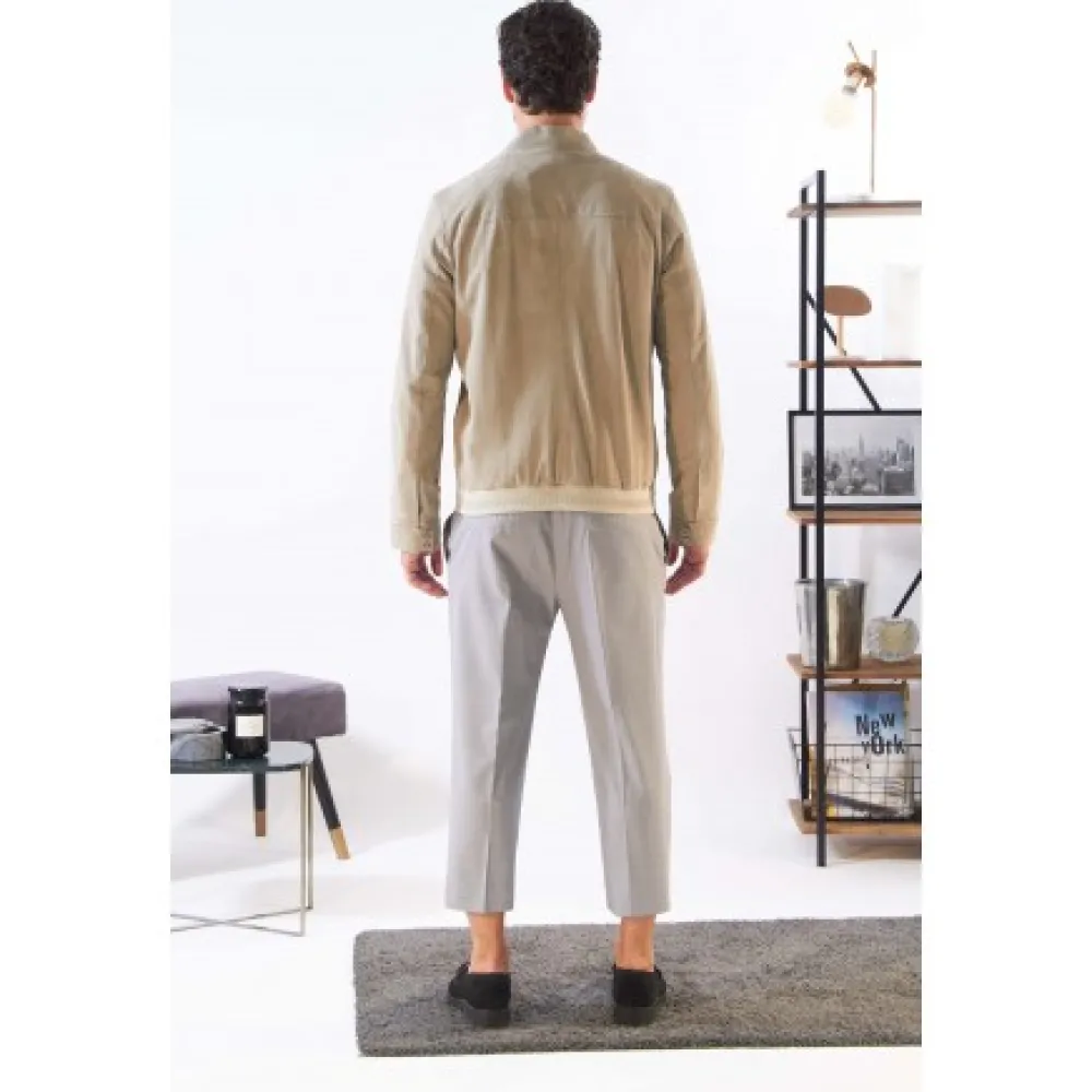 Chicago Yemen - Blouson Elegant En Cuir Veritable Col Mao A Pressions Et Ceinture Teddy^OAKWOOD Sale