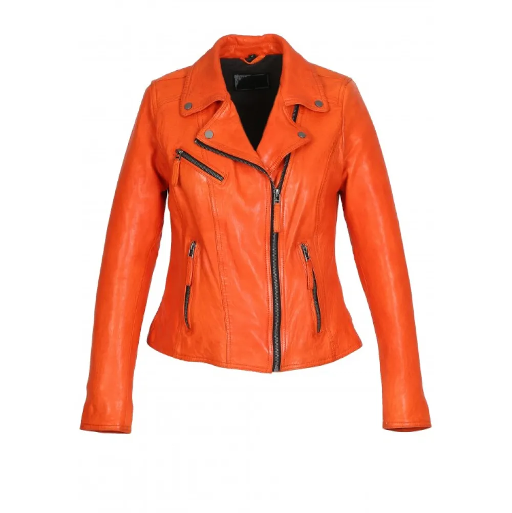 Clips Corail - Blouson Asymetrique Epure En Cuir Veritable^OAKWOOD New