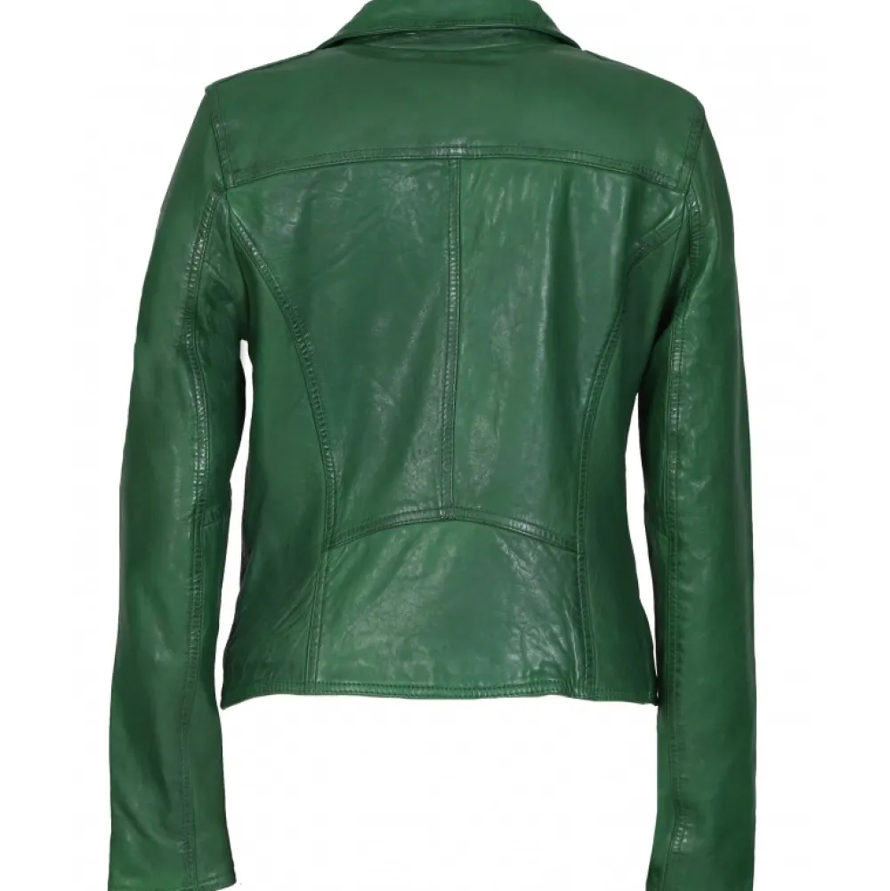 Clips Vert - Blouson Asymetrique Epure En Cuir Veritable^OAKWOOD Clearance