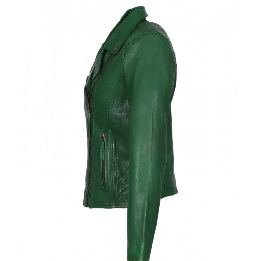 Clips Vert - Blouson Asymetrique Epure En Cuir Veritable^OAKWOOD Clearance