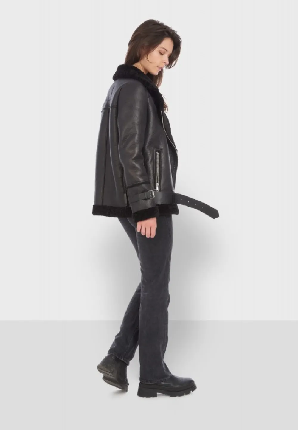 Community Noir - Blouson Bombardier Effet Peau Retournee Fourrure Synthetique^OAKWOOD New