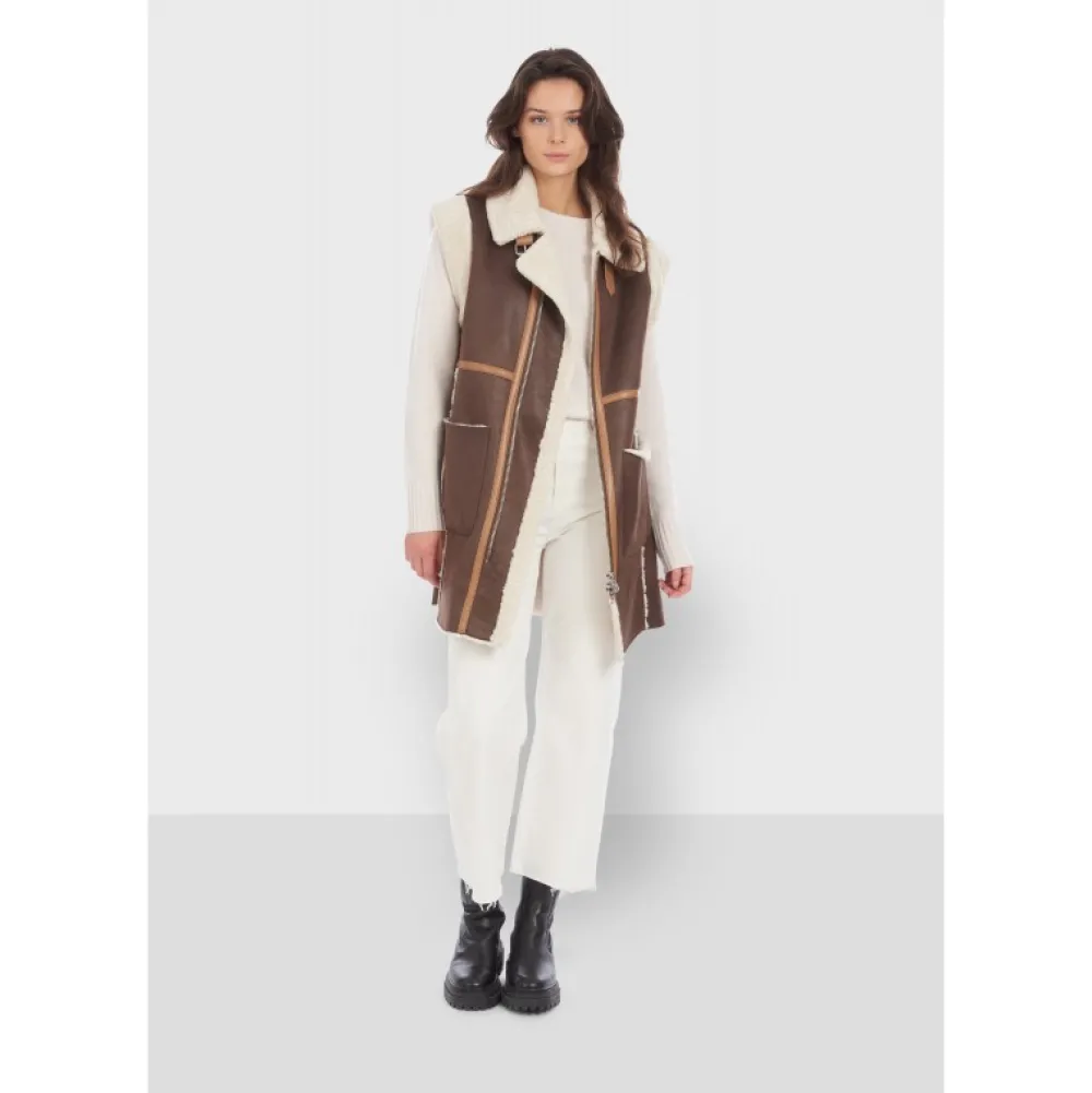 Coulisse Marron Vieilli - Manteau Sans Manche Effet Mouton Retourne^OAKWOOD Discount