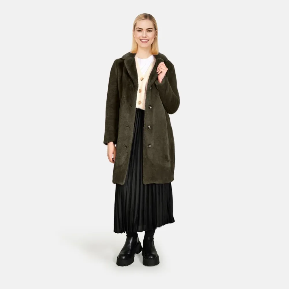 Cyber Kaki - Manteau Long En Fourrure Synthetique A Col Revers^OAKWOOD New