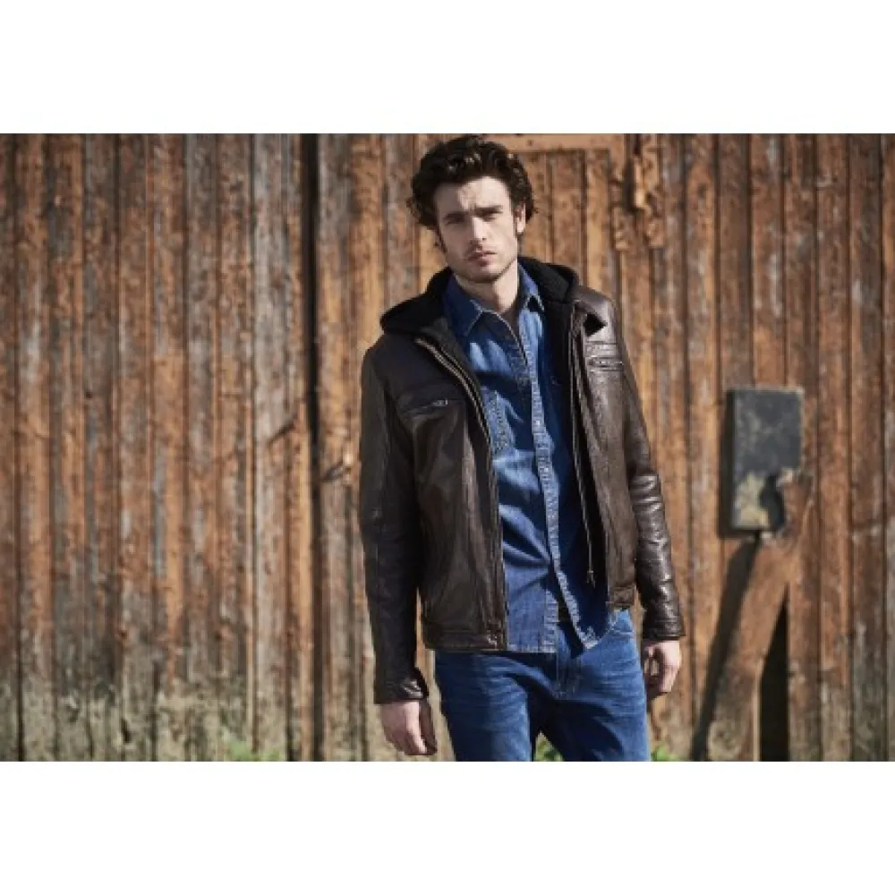 Drink Chocolat- Blouson En Cuir Veritable A Capuche Amovible^OAKWOOD Outlet