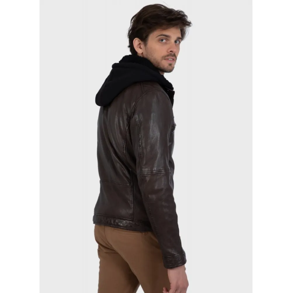 Drink Marron - Blouson En Cuir Veritable A Capuche Amovible^OAKWOOD Discount