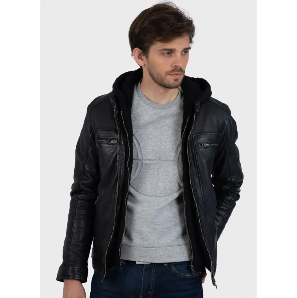 Drink Noir - Blouson En Cuir Veritable A Capuche Amovible^OAKWOOD Best