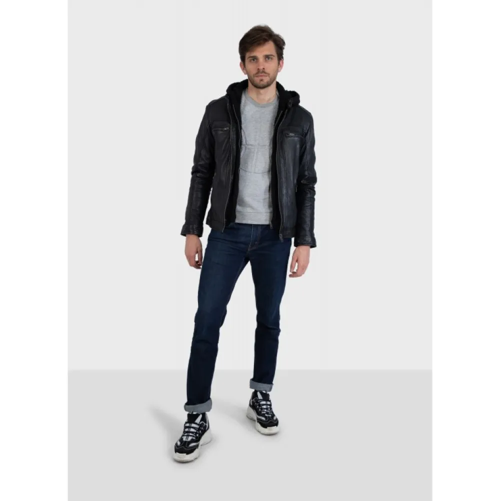 Drink Noir - Blouson En Cuir Veritable A Capuche Amovible^OAKWOOD Best