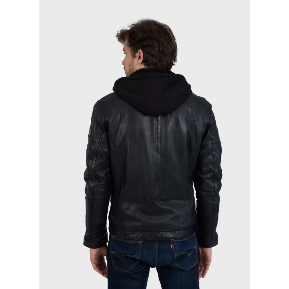 Drink Noir - Blouson En Cuir Veritable A Capuche Amovible^OAKWOOD Best