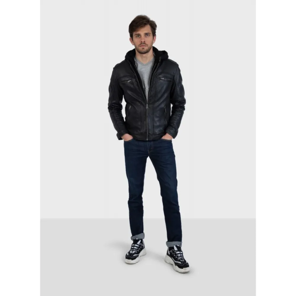 Drink Noir - Blouson En Cuir Veritable A Capuche Amovible^OAKWOOD Best