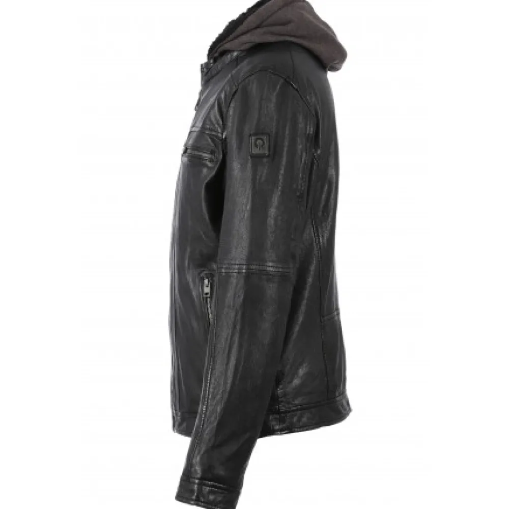 Drink Noir - Blouson En Cuir Veritable A Capuche Amovible^OAKWOOD Best