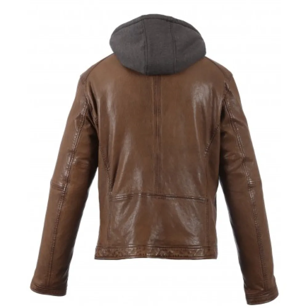 Drink Tan - Blouson En Cuir Veritable A Capuche Amovible^OAKWOOD Outlet