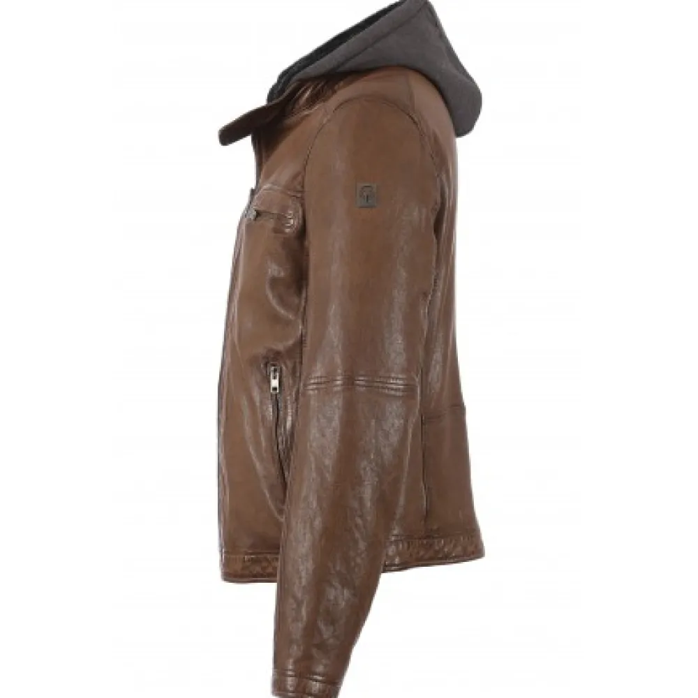 Drink Tan - Blouson En Cuir Veritable A Capuche Amovible^OAKWOOD Outlet