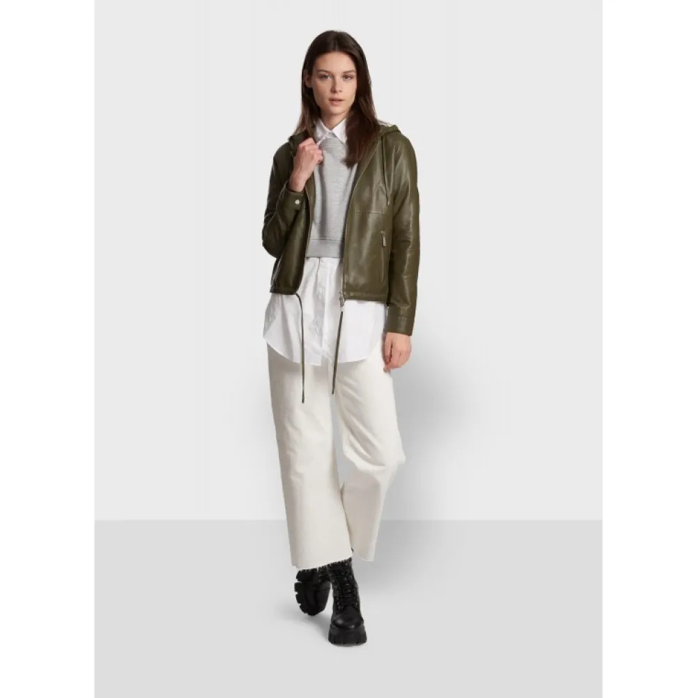 Dynamic Kaki - Blouson A Capuche En Cuir Veritable^OAKWOOD Shop