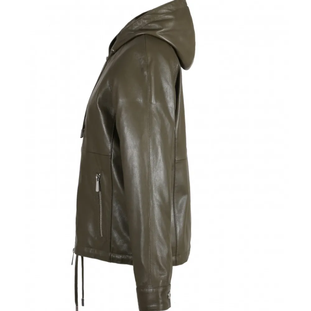 Dynamic Kaki - Blouson A Capuche En Cuir Veritable^OAKWOOD Shop
