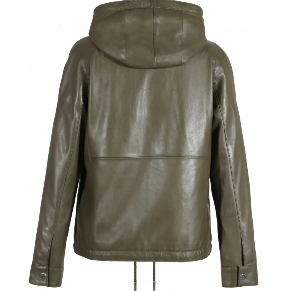Dynamic Kaki - Blouson A Capuche En Cuir Veritable^OAKWOOD Shop