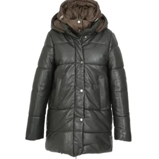 Fancy Kaki Fonce - Doudoune Mi-Longue En Cuir Veritable Avec Capuches Amovibles^OAKWOOD Online