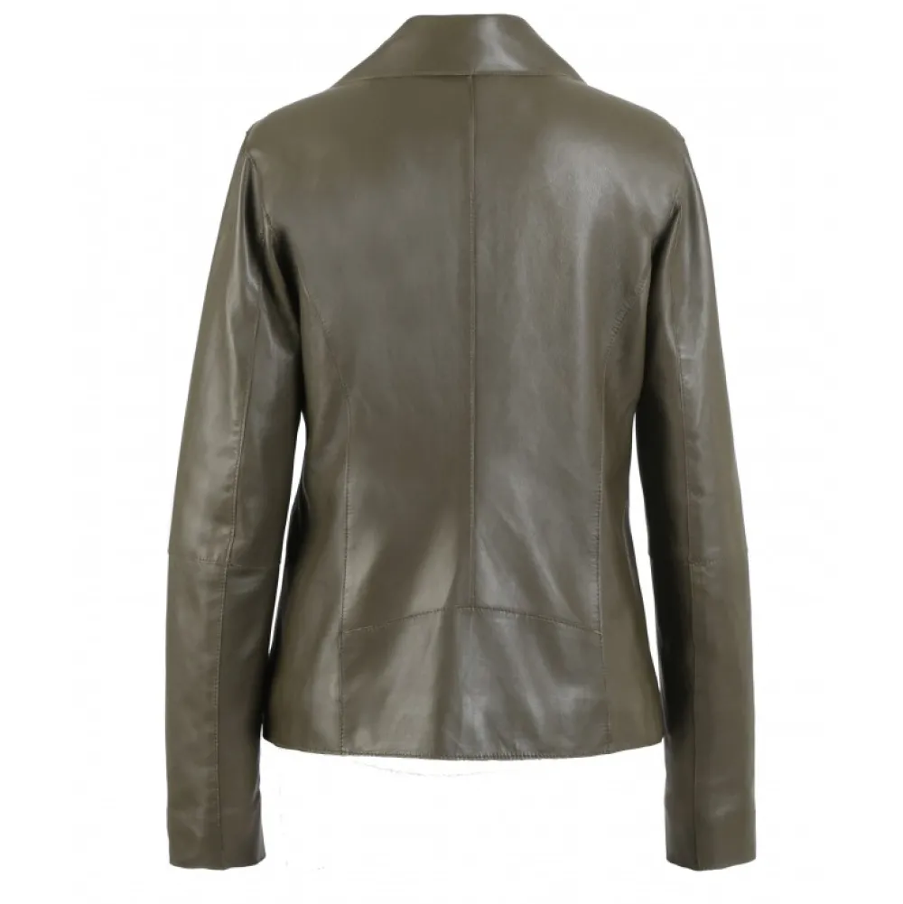 Flash Kaki - Blouson Epure A Fermeture Asymetrique En Cuir Veritable De Mouton^OAKWOOD Cheap