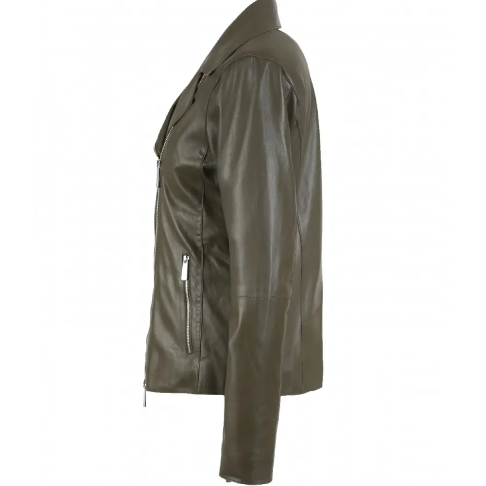 Flash Kaki - Blouson Epure A Fermeture Asymetrique En Cuir Veritable De Mouton^OAKWOOD Cheap