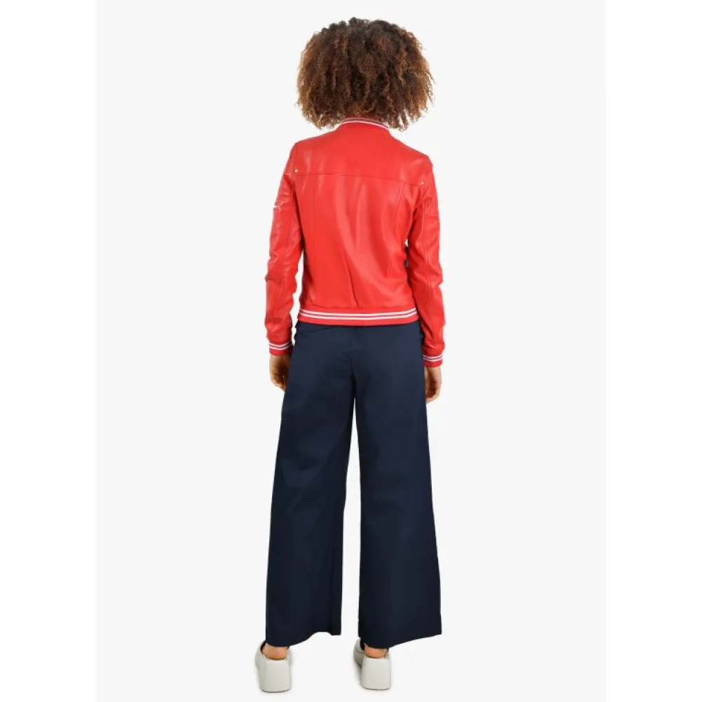 Flirt Rouge Fonce - Blouson Teddy En Cuir Veritable^OAKWOOD Sale