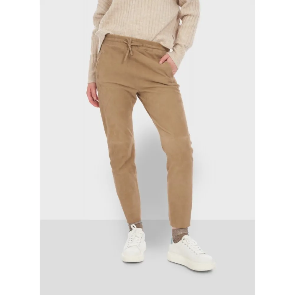 Gift Beige - Pantalon Jogpant Cuir Veritable Chevre Velours^OAKWOOD Best