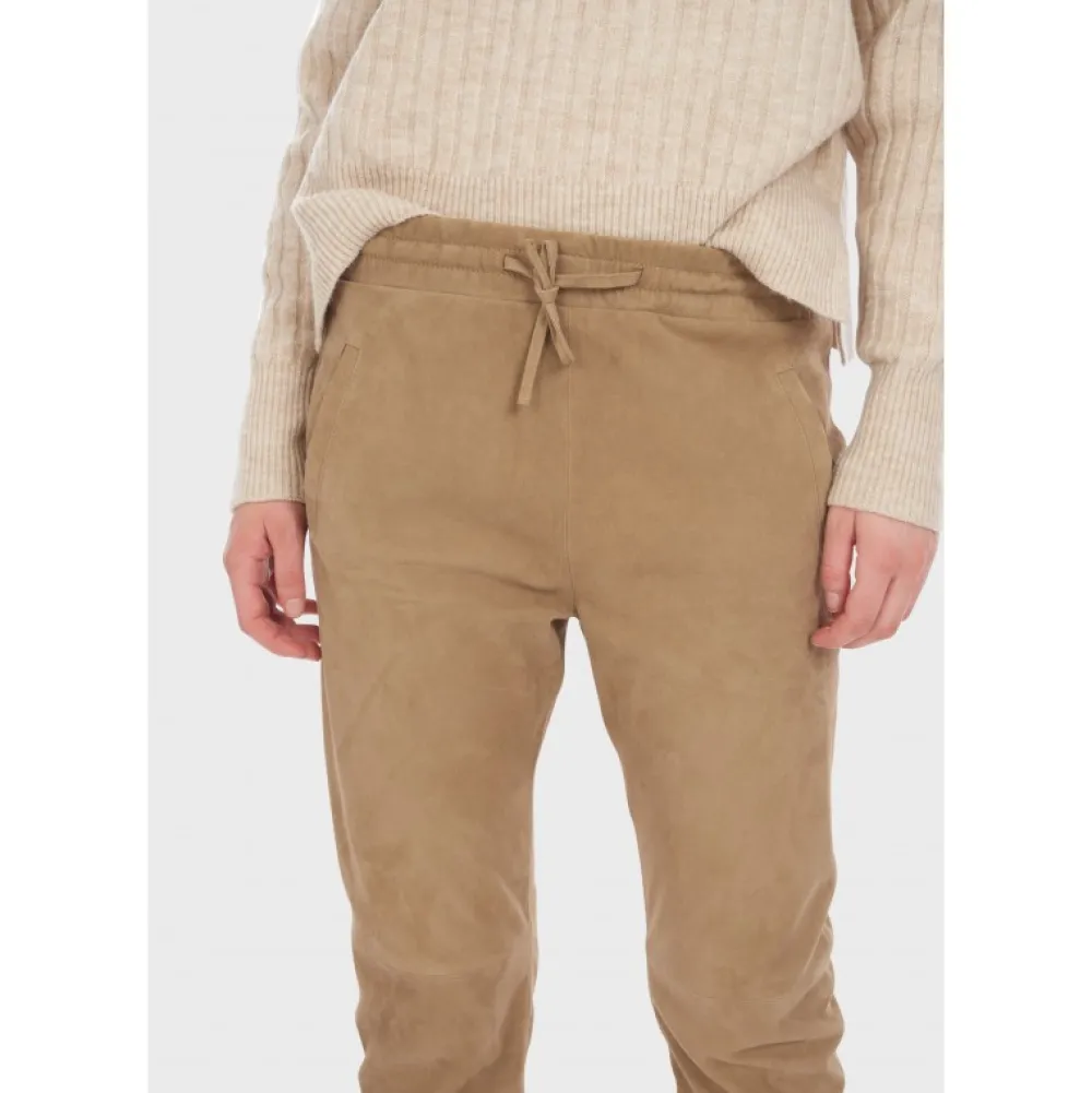 Gift Beige - Pantalon Jogpant Cuir Veritable Chevre Velours^OAKWOOD Best