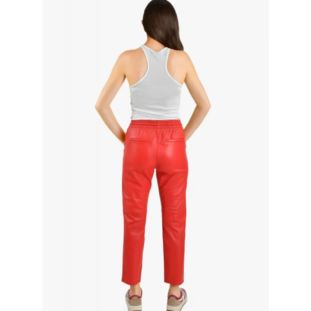 Gift Rouge Fonce - Pantalon Jogpant Cuir Veritable^OAKWOOD Clearance