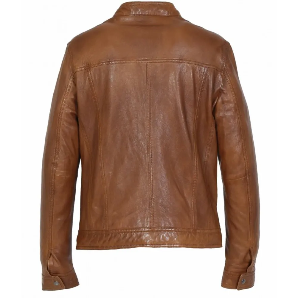 Gilles 6 Cognac - Blouson En Cuir Veritable Col Mao A Bouton Pression^OAKWOOD Hot